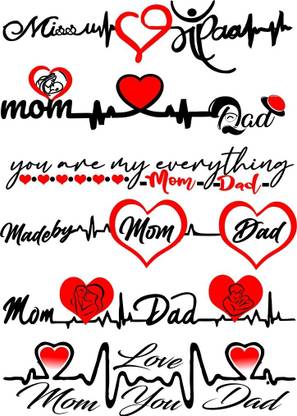 voorkoms Mom Dad Hartbeat 6 differnt design red black color Temporary tattoo sticker
