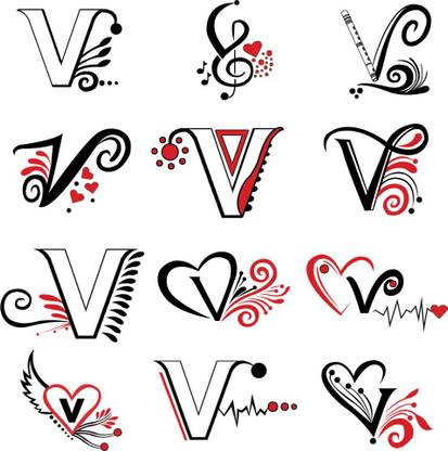 Temporary Tattoowala V Name Latter Tattoo Multi Heart Wings For Boys and Girls Temporary Body Tattoo