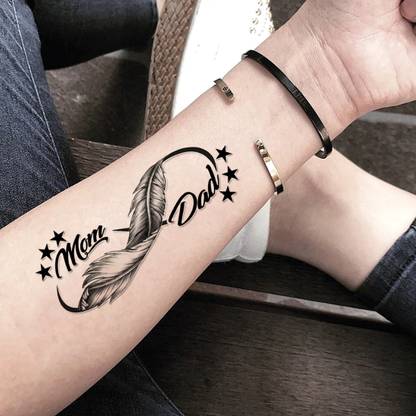 fashionoid Mom Dad Feather And Stars Waterproof Temporary Tattoo