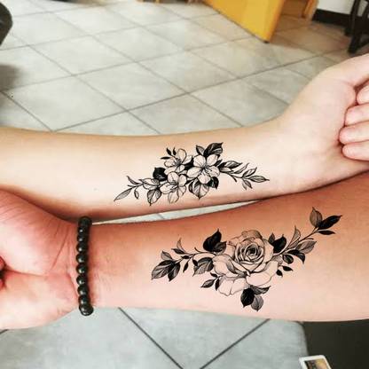 TATMODS Black Flower Leaf Tattoo 3 Styles Waterproof Temporary Tattoo Boys Girls