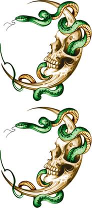 fashionoid 2 in 1 Snake With Moon Skull Head Waterproof Temporary Tattoo
