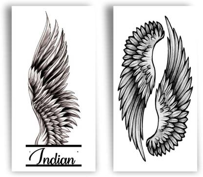 TATMODS Big Feather Indian With Two Feather Temporary Tattoo Men Woman Pack of 2