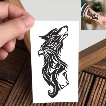 Vanvati Black And White Wolf And Lion Temporary Tattoo For Male And Female