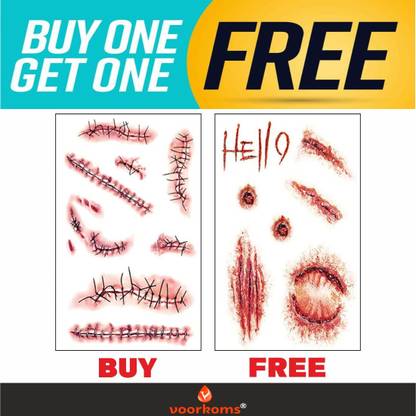 voorkoms Helloween Cuts and Clew Red Scratch Design Temporary Tattoo