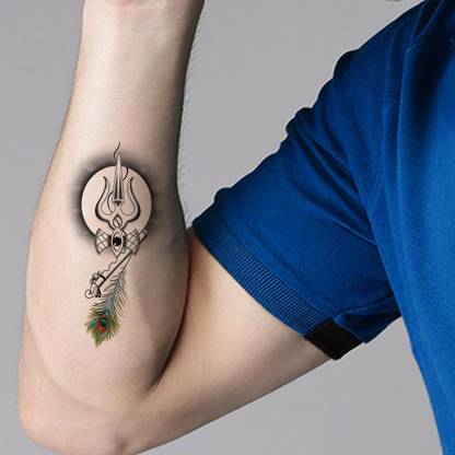 Temporary Tattoowala Trishul with Flute Feather Tattoo Waterproof For Boys Temporary Body Tattoo