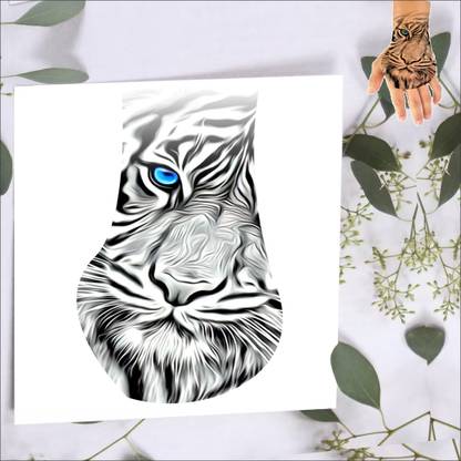 surmul Black And White Tiger With Blue Eye Temporary Sticker,