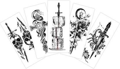 EREBEX Temporary Tattoo Stickers Combo of Sword, Snake on Cross, Skull,Mix Designs