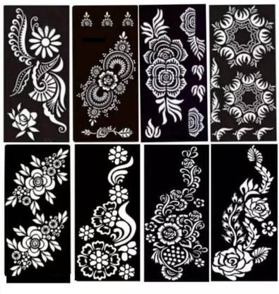 SADIKSHA Henna Mehendi Stencil Self-Adhesive Flower Floral Design Henna Tattoos Stencils
