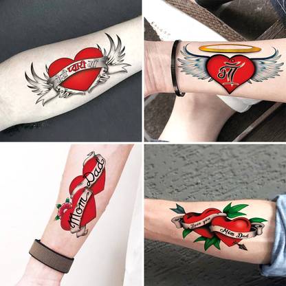 fashionoid Maa Angel Wings With Hearts & Flowers Combo Waterproof Temporary Tattoo