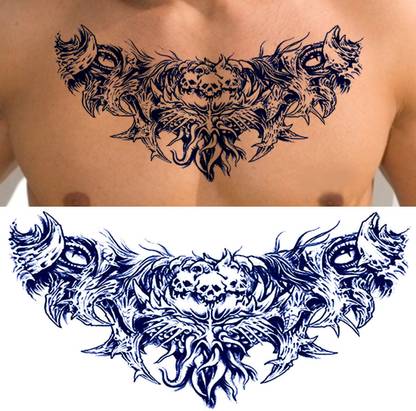 TATMODS Skull Eye Ghost Trible Blue ink Design Temporary Tattoo For Men and Woman