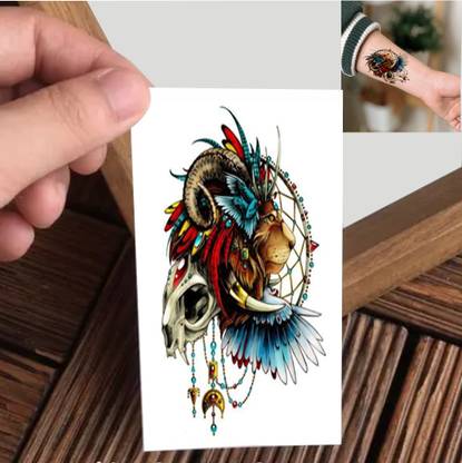 Vanvati Lion Skull Wings Dream Cather Temporary Tattoo