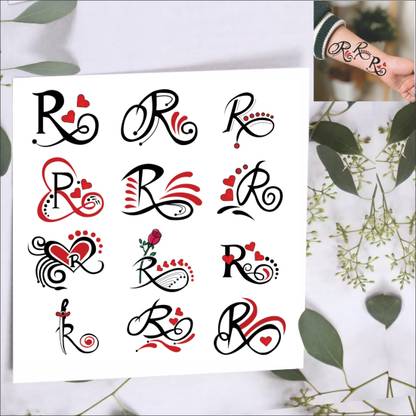 Vanvati R Letter With Wings And Heart Temporary Tattoo