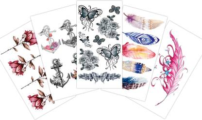 S.A.V.I Pack of 5 Waterproof Temporary Tattoo Stickers For Men & Women