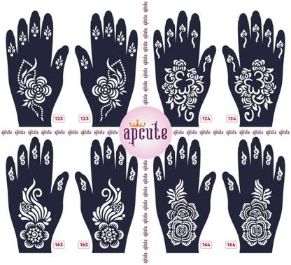 APCUTE mehandi stencils design Set 8pc | Mehandi Stencil Stickers for Full Hand
