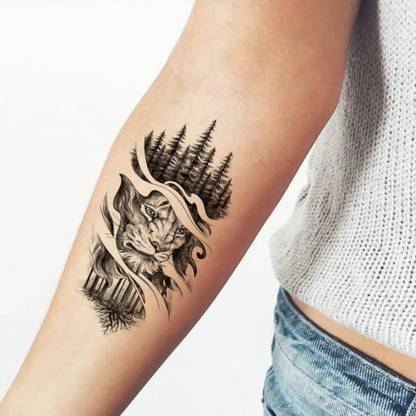 voorkoms Tiger with Jungle Tattoo Tree Waterproof Men For Women Temporary Body Tattoo