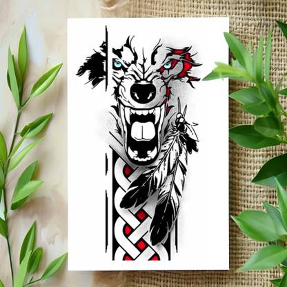 surmul Barking Dog With Feather Sticker Tattoos,