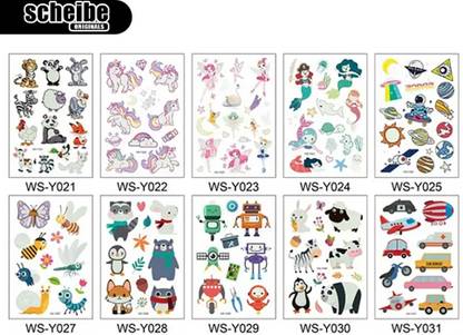 Scheibe 10 Sheets Temporary Tattoos Sticker Kids Glow Kids Temporary Tattoos Unicorn Toy