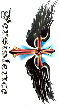 S.A.V.I Temporary Tattoo Cross With Wings Persistence Text Design Size 10.5x6c