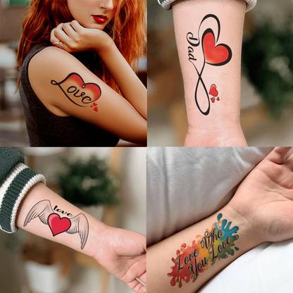 surmul Love Heart Red Design Combo Pack of 4 Waterproof Men Women Temporary Tattoo