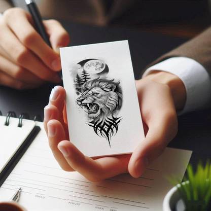 Temporary Tattoowala Lion with Moon & Tree Tattoo For Men & Women Skin- Friendly Tattoo