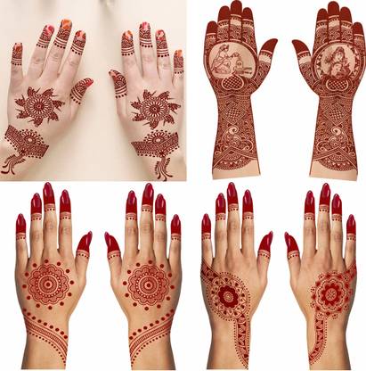 komstec Maha Shivratri Henna Round Mehndi Design Temporary Tattoo Pack 4 Body Art