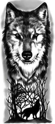 TATMODS Black Fox Forest Dark Moon Temporary Tattoos For Adult, Large Realistic Sleeve