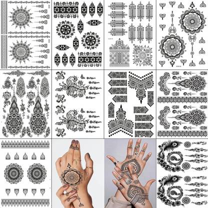 TATMODS Brown 10 Sheets Henna Temporary Tattoo Semi Permanent Fake Tattoos Henna Woman