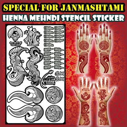 komstec Festive Janmashtami Mehndi Stencil with Krishna-Radha Couple