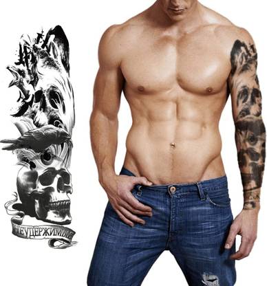 S.A.V.I Full Arm Tattoo, Full Sleeve Tattoo For Men, Crow Skull Raven Tattoo F