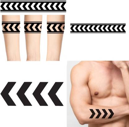 TATMODS Tatmods Black Full Arm Arrow Round Hand Band With Arrow Design Temporary Tattoo