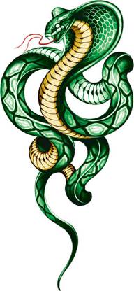 fashionoid Green King Cobra Snake Waterproof Temporary Tattoo For Boys Girls Men Women