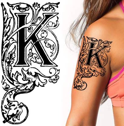voorkoms K Name Letter Temporary Black Tattoo Stickers For Male And Female Tattoo