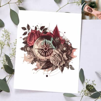 Vanvati Compass with rose Temporary Tattoo For male And Female Tattoo Sticker