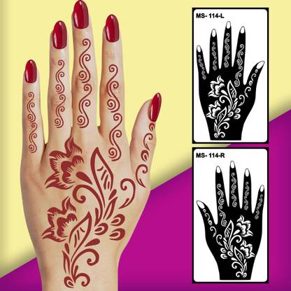 Ordershock Henna Pattern Mehndi Stencil for Quick Body Art One Set For Both Hand