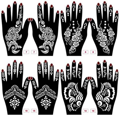 IVANA'S Pack of 8 Mehandi Tatto Stencils Set for Women, Girls & Kids
