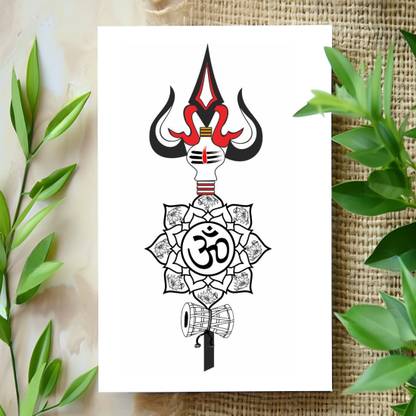 surmul Black And White Trident On With Trishul Temporary Sticker Tattoos,