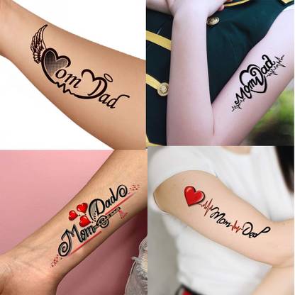 voorkoms Mom and Dad heart shape with wings , Mom Heart with Dad,Mom Dad Love of Child , Mom Dad beautiful love of Child Tattoo men&women Waterproof temporary tattoo for all boys and girls pack of 4