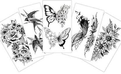S.A.V.I Temporary Tattoo Stickers Combo Of Butterfly, Feathers, Flowers Mix Designs