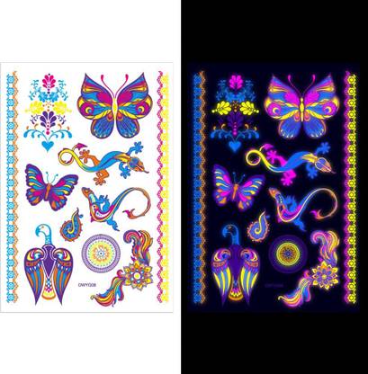S.A.V.I Neon Temporary Tattoos, Glow UV Neon Body Face Animal Tattoo, Lizard,