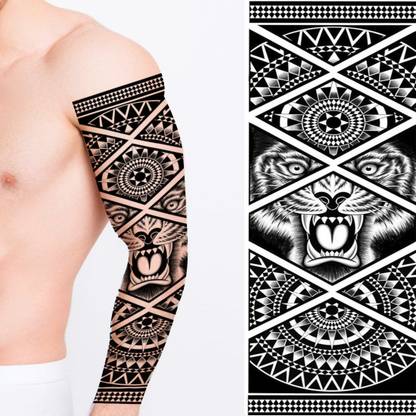 TATMODS Lion Tible Design Full Arm Sleeve Temporary Tattoo For Men And Woman Body Tattoo