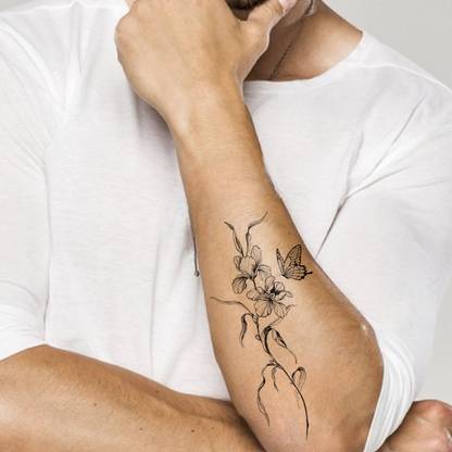 TATMODS Black Lily With Butterfly Waterproof Temporary Body Tattoo Boys Girls
