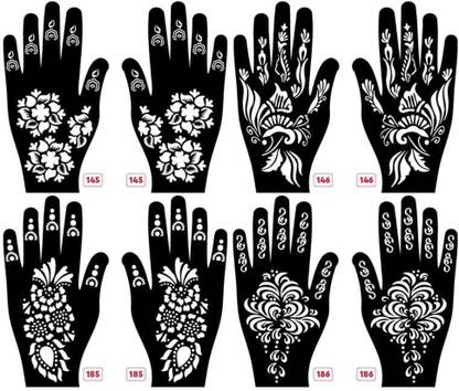 IVANA'S Pack of 8 Mehandi Tatto Stencils Set for Women, Girls & Kids