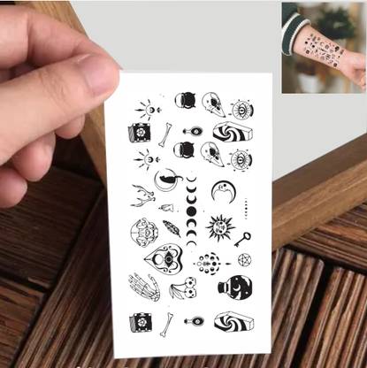 Vanvati Small Mini Sun, Moon, Skull, And Bone Temporary Tattoo