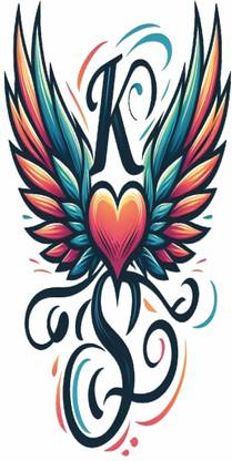 Vanvati KS Letter With Multicolor wing And Heart Tattoo for Male And Female Tattoo
