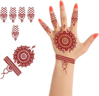 voorkoms Flower Mehndi Henna Tattoo Women Mandala Body Sticker Size -6x4 1Pair Both Hand