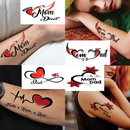 voorkoms Mom Dad Temporary Tattoos Mom dad Heart Trible , mom dad Combo Pack 4