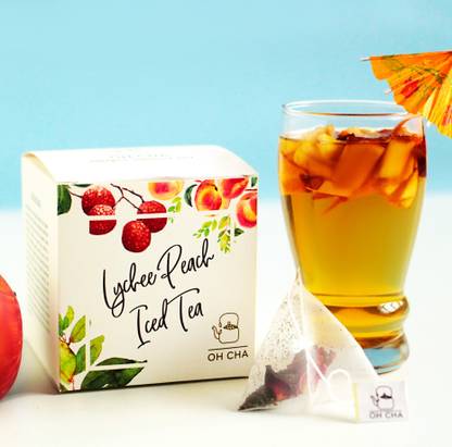 Oh Cha Ice Tea | Peach Iced Tea Flavor with Lychee | Instant tea with Low Calorie | Peach Iced Tea Bags Box