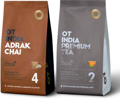 OT INDIA Adrak Chai & Premium Tea | Ginger Tea & Premium Tea with Extra Darjeeling Leaf Ginger, Plain Tea Pouch