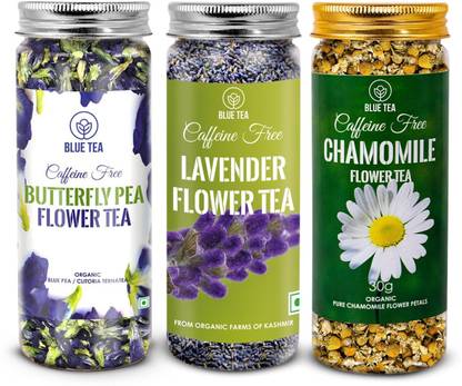 BLUE TEA 3 In 1 Combo | Butterfly Pea Flower 25g, Chamomile Tea 30g, Lavender Tea 30g | 150 Cups -85g | Caffeine Free Herbal Tea | Flower Tea Herbs Herbal Tea Plastic Bottle