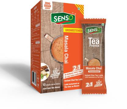 Senso Masala Unsweetened Tea Sachets - Chai Premix - NO Sugar - Masala Flavor| Masala Tea Powder | Masala Chai | Premix Ready Mix Tea | Assam Tea | Flavored Tea | Tea Mix Instant (pack of 10 x 14GM) Spices Masala Tea Box